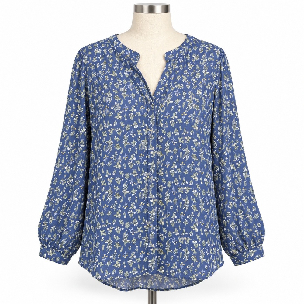 Jachs Girlfriend Floral Blouse Womens XL Blue Excellent Cottagecore Boho Top